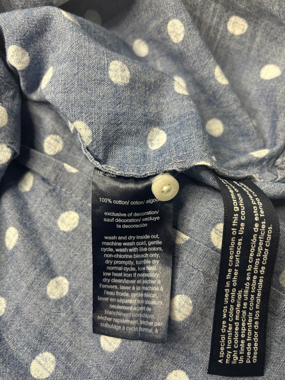 Tommy Hilfiger Top Women’s M Sleeveless Blue Chambray White Polka Dot Button Up - Picture 9 of 10